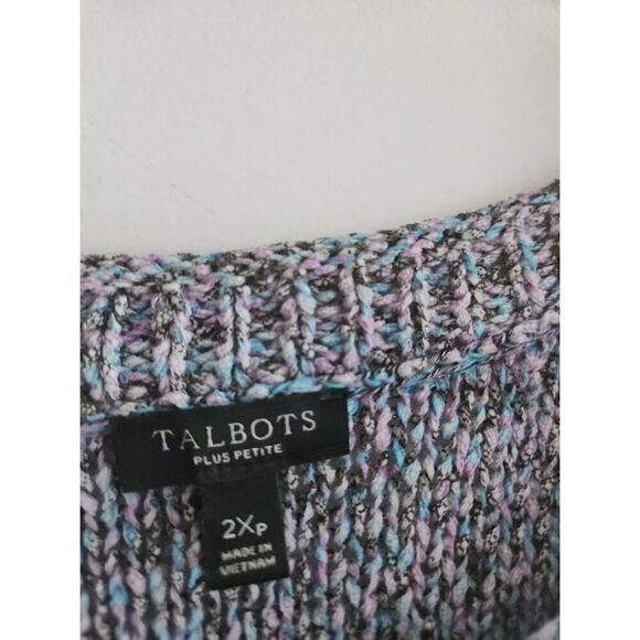 Talbots Women  Blue,Grey, Purple Open Knit/Pointelle Cotton Sweater size 2XP - Picture 3 of 9